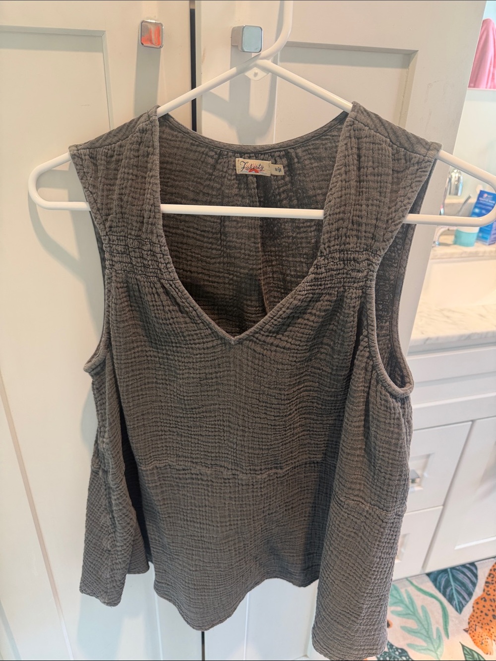 Fathery Charcoal Gray Textured V-Neck Tank